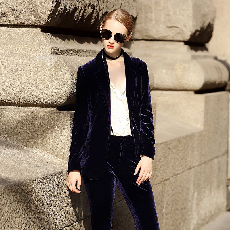 Velvet suit female coat spring 2022 stylish handsome gold velvet small suit two pieces