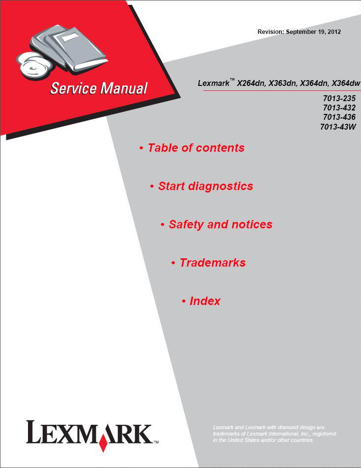 Lexmark printer Lexmark X264dn X363dn X364dn 364dw repair manual firmware upgrade