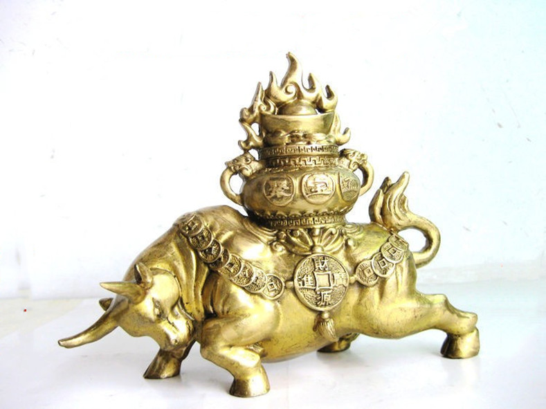 Brass Bull Swing Piece Raw Shaw Back and Poly Basin Shop Office Living Room Desktop Furnishing Home Decoration Gift