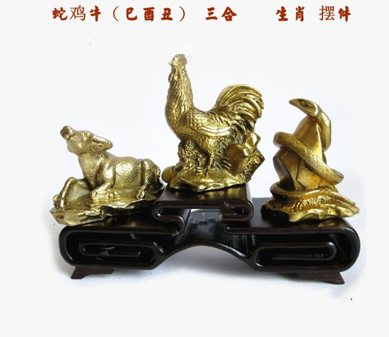 Bronze XII zodiac Snake Chicken Bull three Hop Swing Piece Home Decoration Pint Bedroom Living Room Office Desktop Mascot