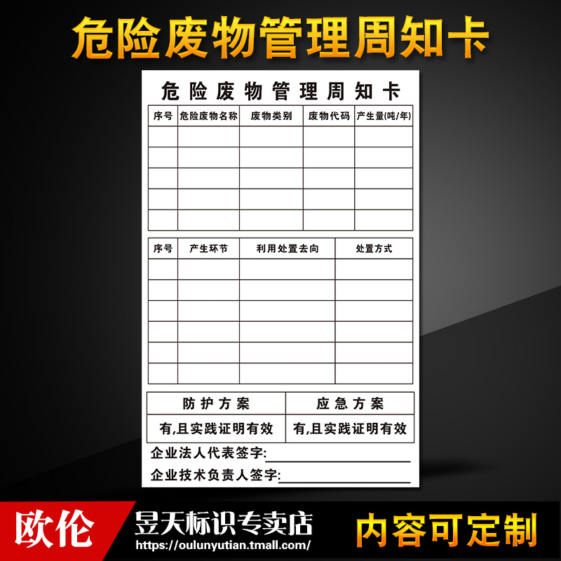 Hazardous Waste Management Knowledge Card Hazardous Waste Marking Sign Sign Customized Hazard Management Information License Brand
