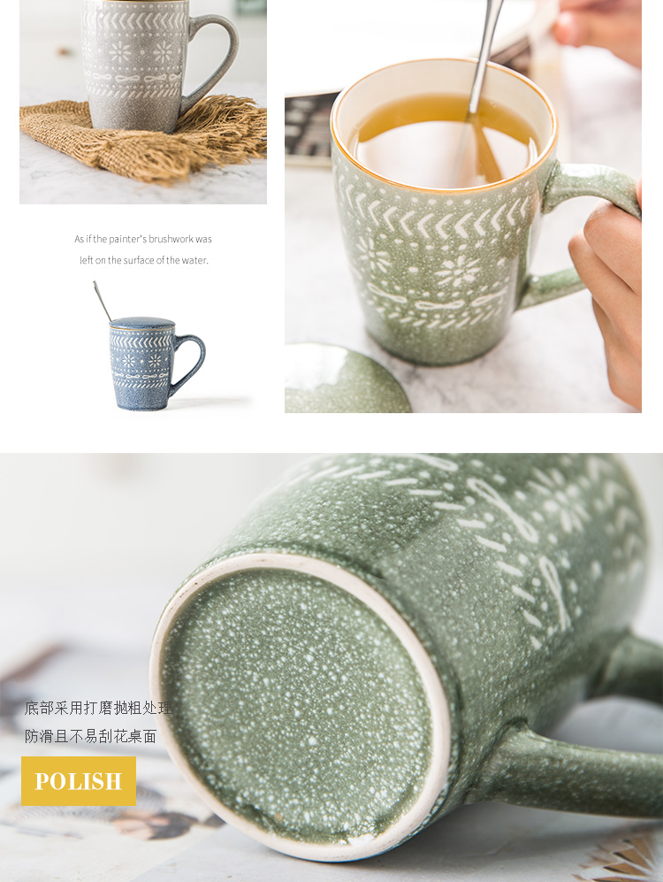Nordic ceramic cups domestic large capacity mark cup with cover with a spoon, creative office coffee cup of water glass