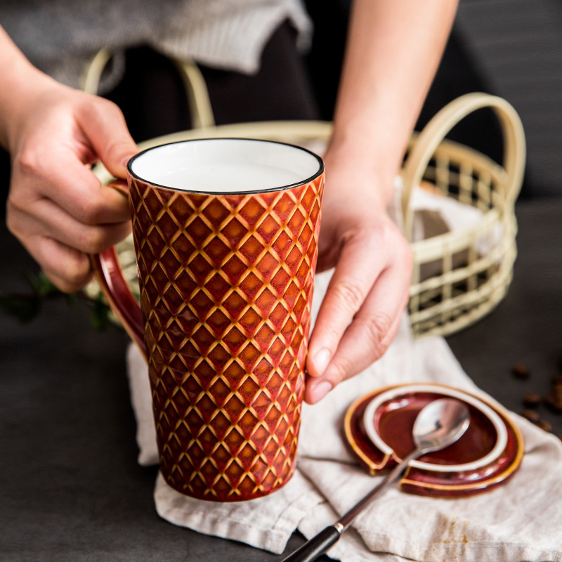 Europe type restoring ancient ways is ceramic keller cup with cover with a spoon, office high - capacity ultimately responds a cup of coffee cup getting move