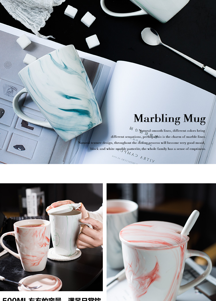 Ins northern wind household ceramic cup ultimately responds a cup of creative ink painting shading marble mark cup with a spoon