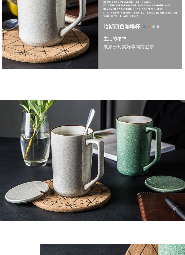 Ceramic keller with spoon, high - capacity home office coffee cups of milk cup single cup double CPU gift boxes