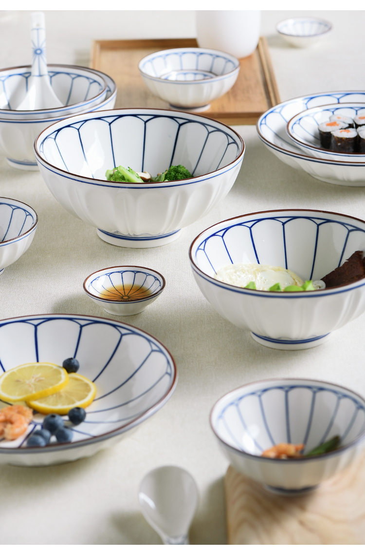 , Korean ceramic tableware bowls of household creative soup bowl rainbow such use pomelo disc contracted stripe bowl dish plate of flat plate