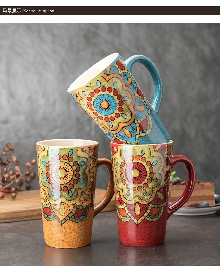 The National high wind ceramic cup high - capacity couples are drinking a cup of coffee cup mark cup with cover with a spoon