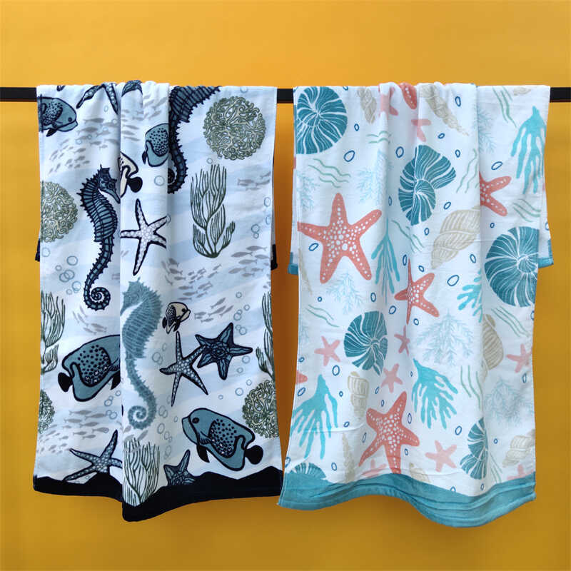 New Model [Ocean Series] Cartoon Turtle Shell Pure Cotton Thick Bath Towel Beach Towel Soft and Skin-Friendly, Absorbs Water