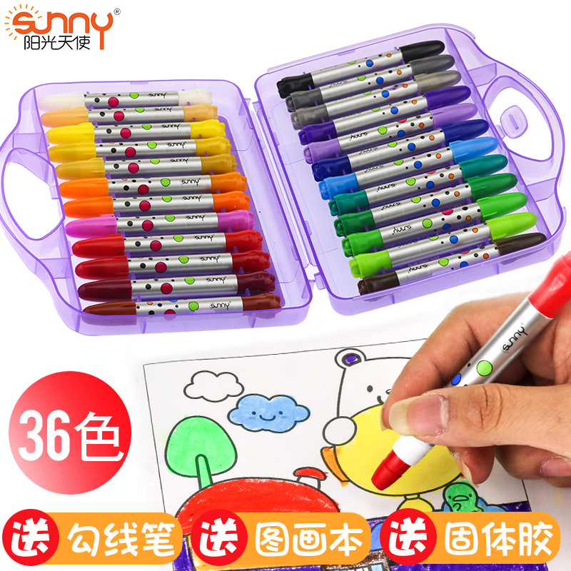 Sunshine Angel Dazzling Rod 36 36 Color 24 Color Rotating Wax Pen Water-soluble Oil Painting Stick Children Paintbrush Painted Suit Kindergarten Safety Nibbab Washable Baby 60 Color color Oil Rod Wholesale