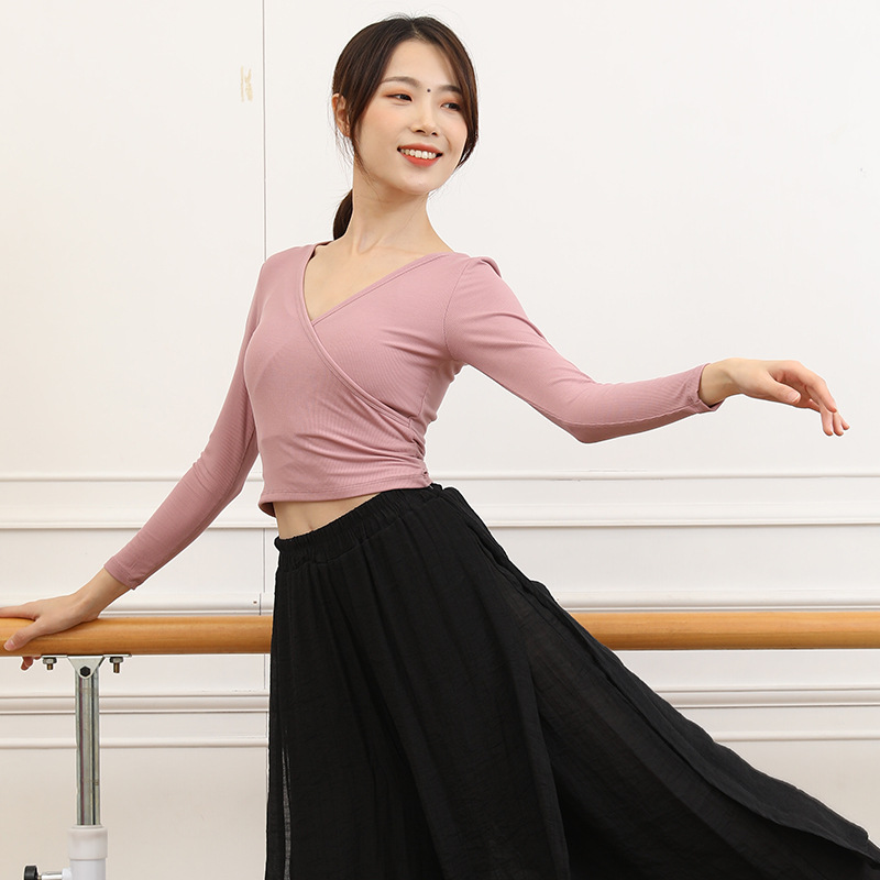 Yoga practice suit Adult female dance top Long sleeve lace-up V-neck teacher body modern classical belly dance suit