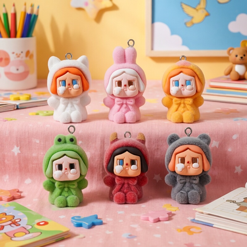 Creative Cartoon Resin Flocking Crying Baby Keychain Mobile Phone DIY Pendant Accessories Car Desktop Ornament