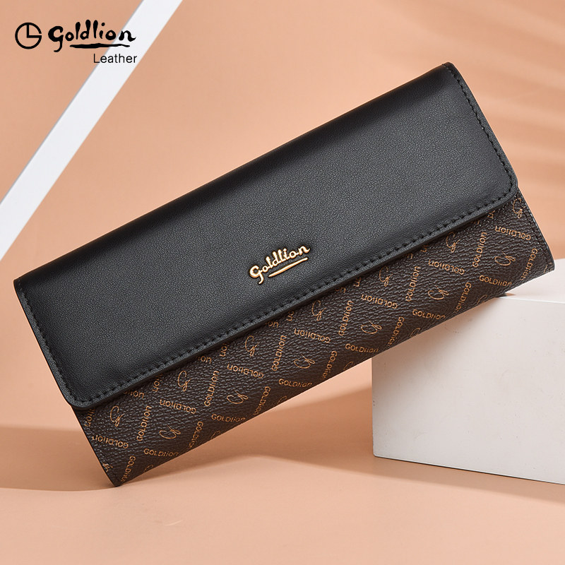 Goldlion wallet ladies long version clutch wallet 2022 new clutch bag brand pvc with genuine leather