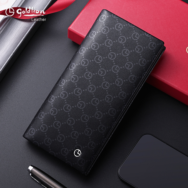 Goldlion Men's Long Wallet Genuine Leather Printed Wallet 2026 New Model Authentic High-End Fashion Wallet Gift Box Set