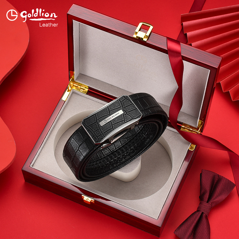 Kinley to belt man leather upscale gift box send dad for boyfriend birthday gift cow leather automatic buckle belt