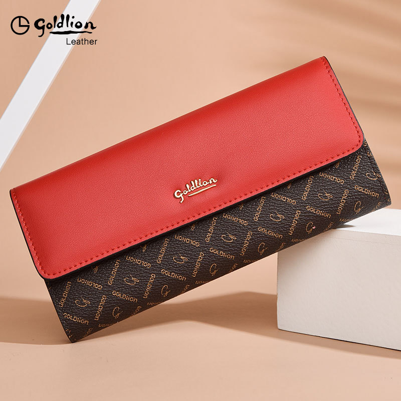 Goldlion Women's Long Wallet 2026 New Fashion Clutch Handbag Leather Wallet Women's Small Bag with a High-End Feel