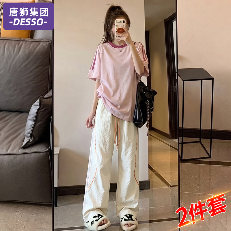 Tangshi Group Women's Sports Suit 2026 New Summer Color-Blocking Versatile Round-Neck Short-Sleeve T-Shirt and Long Pants Two-Piece Set Tangshi Group Women's Sports Suit 2026 New Summer Color-Blocking Versatile Round-Neck Short-Sleeve T-Shirt and Long Pants Two-Piece Set