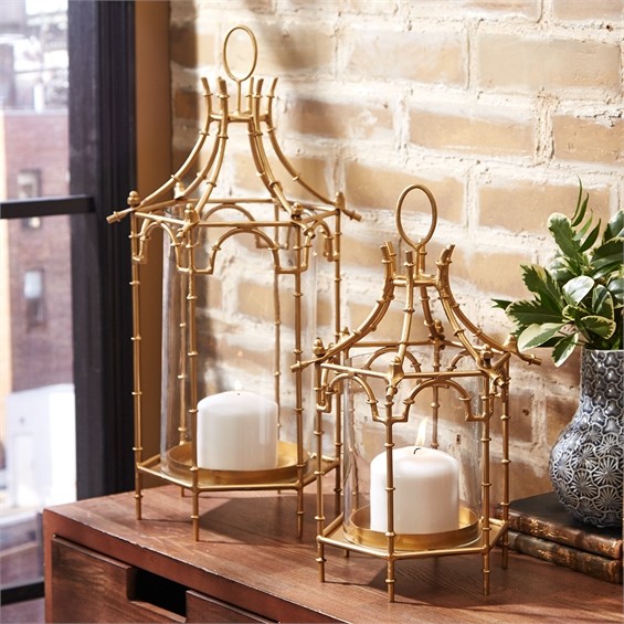 New York Lower City Park Import Brighton New Classical Golden Chinese Palace Cool Kiosk Hurricane Candle Holders group