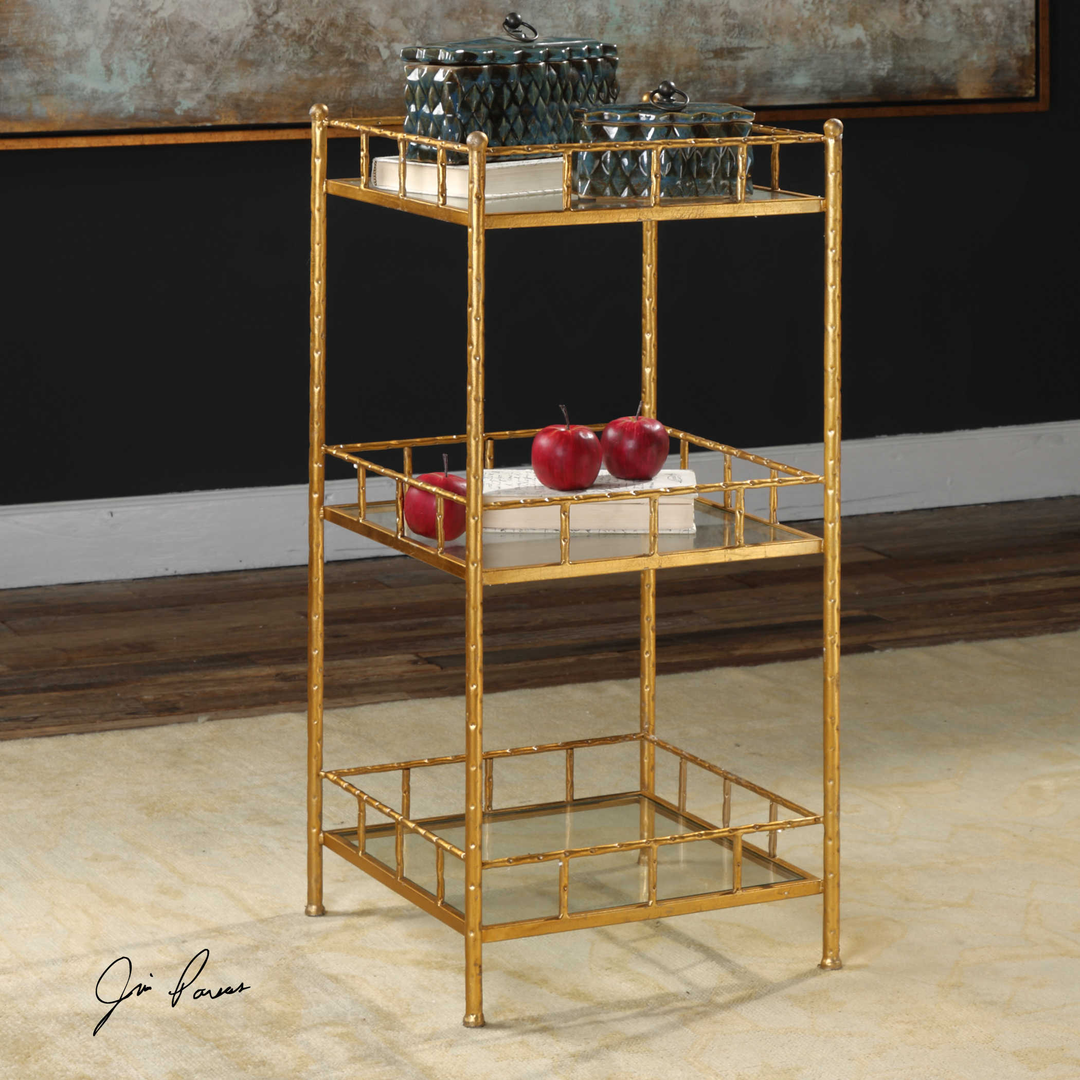 New York Lower City Park Imports American Jane Testay Imitation Small Branches Golden Triple Mirror Side Table Shelf 