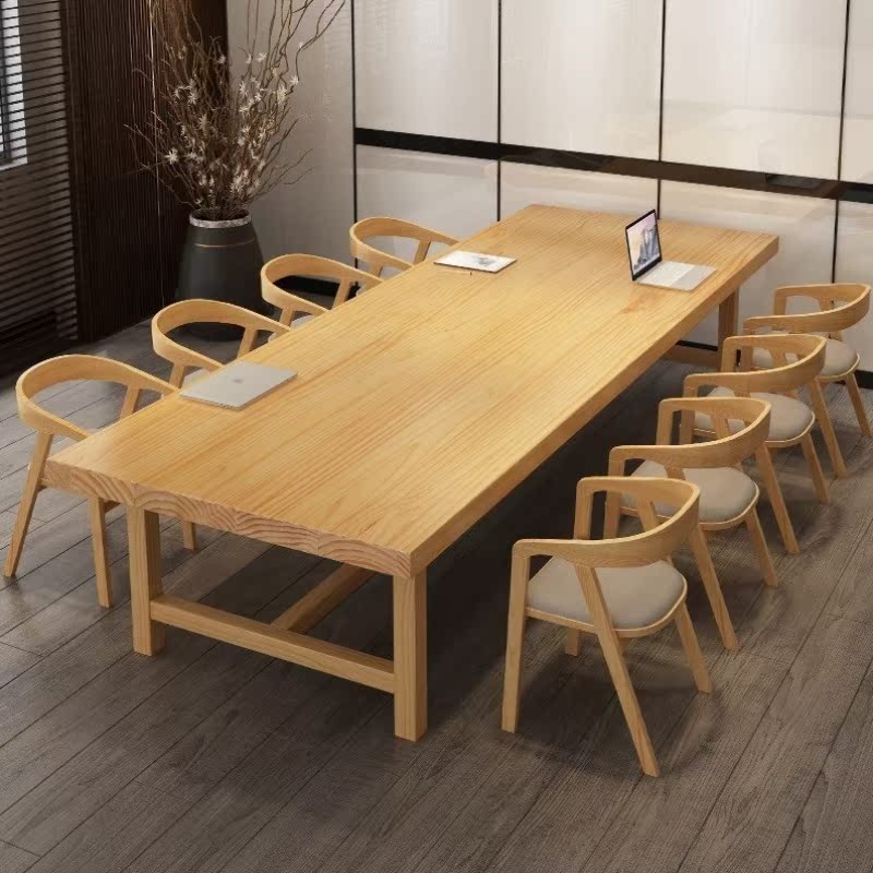 Brief modern solid wood meeting table strip table Nordic retro negotiating desk chair combined computer training table