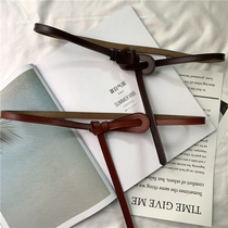 Fine belt female Korean version decoration brief about 100 lap wind clothes bundle waist display slim lady genuine leather knotted fine leather strap with long dress