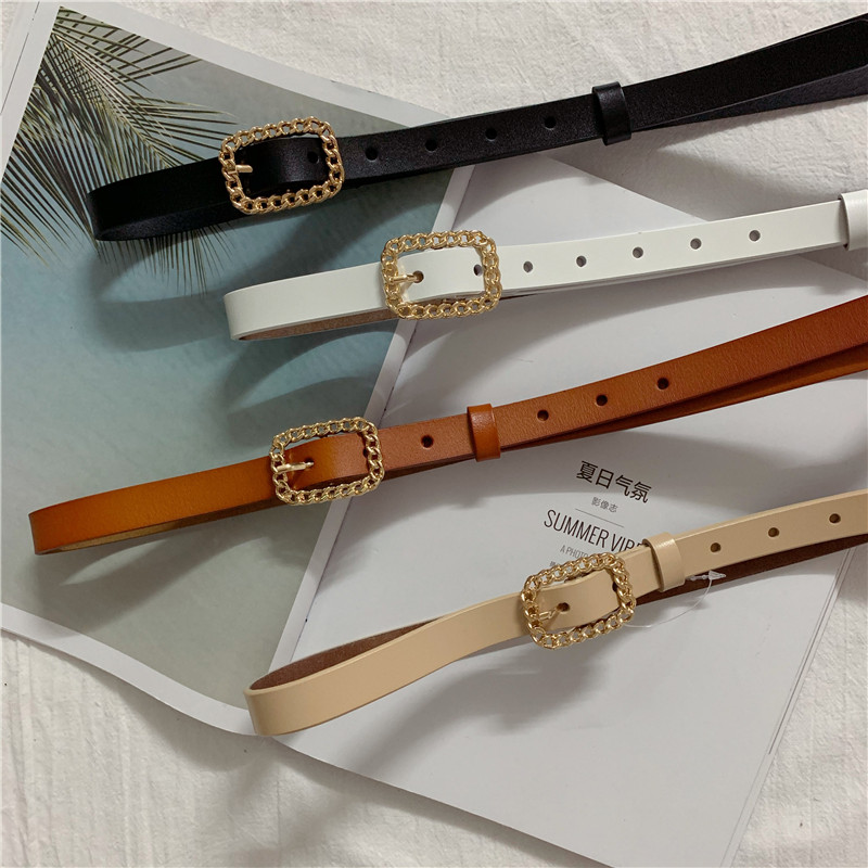 Korean version of the new ins leather thin belt female retro hollow buckle all-match fashion belt decoration with skirt and belt
