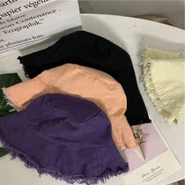 ins hat female summer wool edge solid color old denim fisherman hat Korean version of retro casual sunshade beggar basin hat