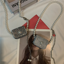 2021 new mini pearl bag women trend rhinestone mini cross bag Joker shoulder chain bag ins
