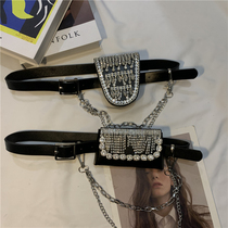 2021 punk rhinestone belt bag female Korean version Joker chain decoration running bag belt accessories ins tide