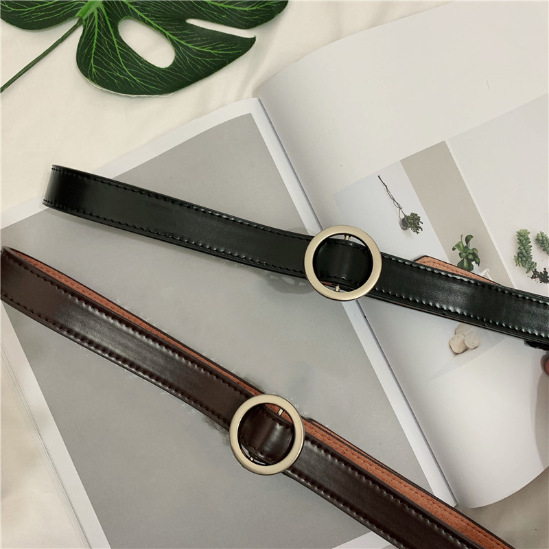 Korean version of the new free punching chic without hole retro wind round buckle belt Women silver matt 100 buckle scalp with women