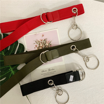 Korean version of ins new ring canvas belt female double ring buckle overalls with student jeans personality male trendsetter
