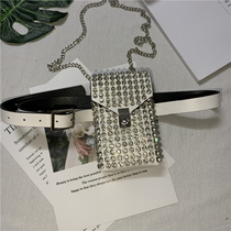 2020 new water drill inlaid with small bag for women 100 Lap Personality Belt Small and Inclined Cross-Purpose Strap Bag Tide