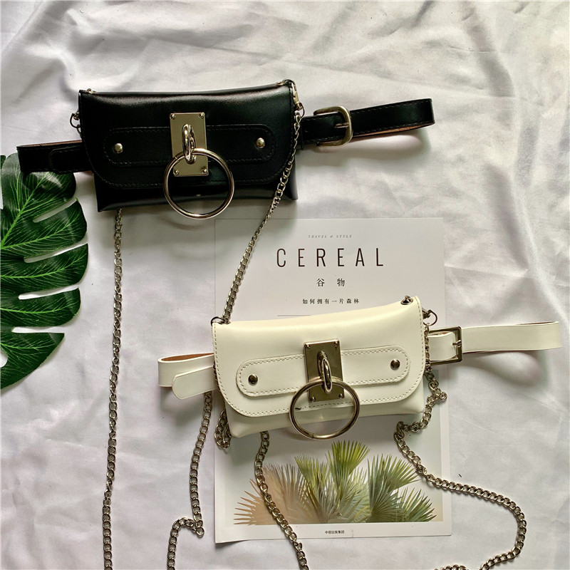 New personality Circle Purse Strings women Han version Obliquely Cross Small Bag Belt Mesh Red 100 Hitch Metal Chain Strap Decoration