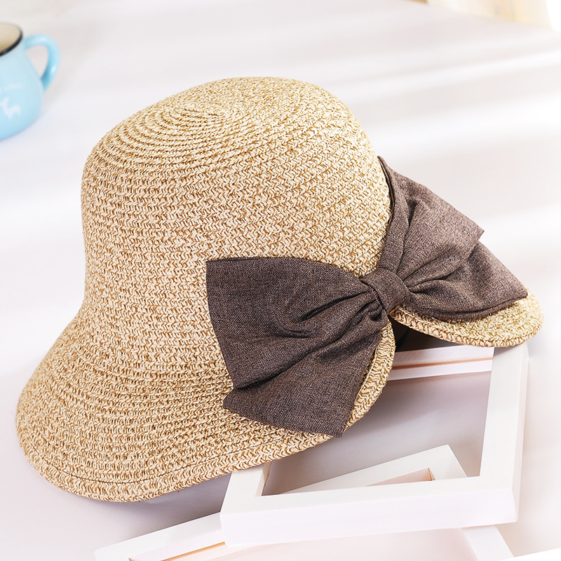 Korean version of the new summer sun hat children Joker back split bow straw hat beach hat sunscreen hat brim hat