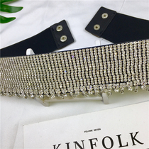 Korean fashion full diamond belt Womens waist seal Net red luxury elastic bright diamond inlay heavy industry tassel accessories waist chain