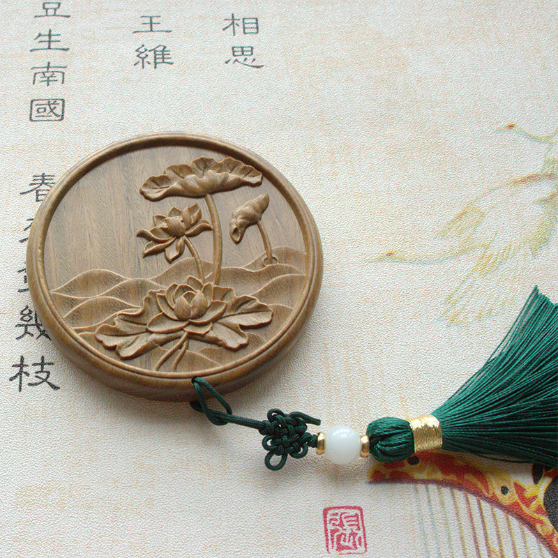Green sandalwood mirror portable makeup mirror female net red-filled dresser with retro-marrying round mini-ancient style
