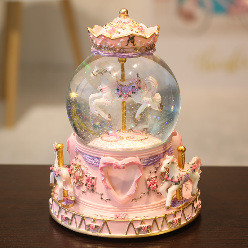 Rotating Trojan Water Crystal Ball Music Box Octaonic Box With Snowflake Night Light Shine Creative 6 1 Children's birthday present