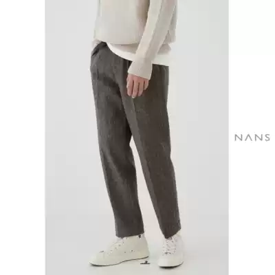 (Anti-Season 8 fold) waist design heavy WOOL cotton double-sided ankle-length PANTS woolink-CUT PANTS