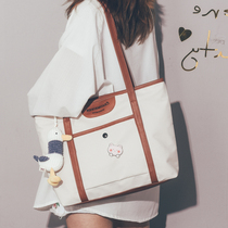 Hong Kong large capacity one-shoulder canvas bag womens 2021 new tote bag vintage versatile college student class bag