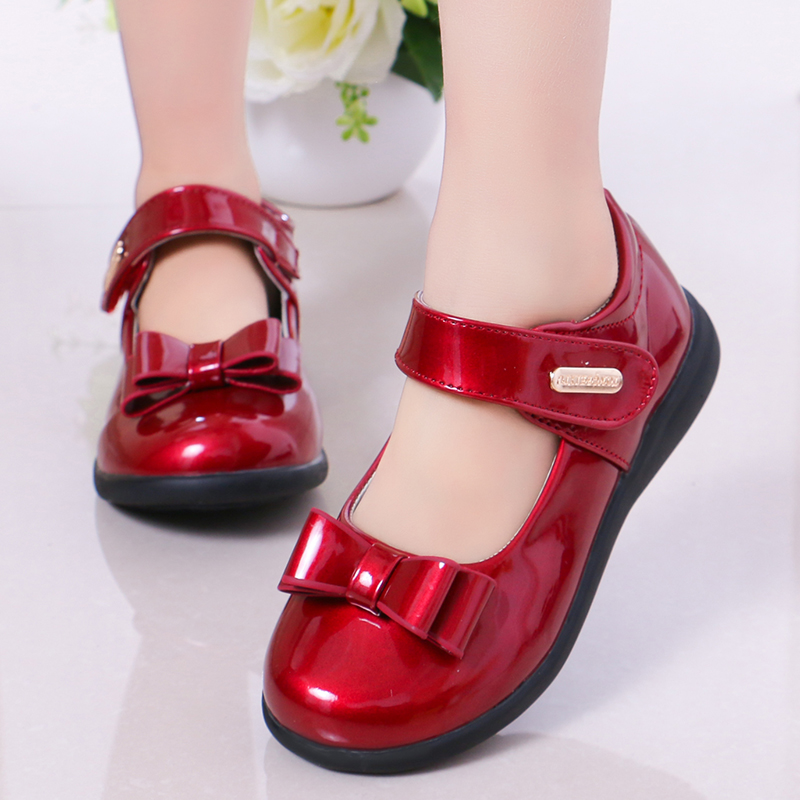E-1 Deep Rosegirl leather shoes black 2021 spring and autumn new pattern children pupil show British style soft sole baby princess Single shoes