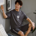 Casual Thư Pyjama Mens Summer bông ngắn tay áo Slim Teen Student Sourcotton Home Mang Set ngày. 