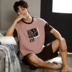 Casual Thư Pyjama Mens Summer bông ngắn tay áo Slim Teen Student Sourcotton Home Mang Set ngày. 