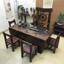 Old boat wood tea table and chairs combined full solid wood office tea table Atmosphere Kung Fu Tea table tea table Home tea