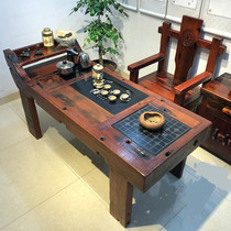 Old boat wood table and chairs combined solid wood power tea tea tea table living room tea table Chinese style furniture whole set tea art table