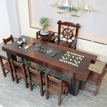 Old boat wood tea table and chairs combined household integrated simple tea table tea table Kung Fu solid wood tea table tea table Set of table
