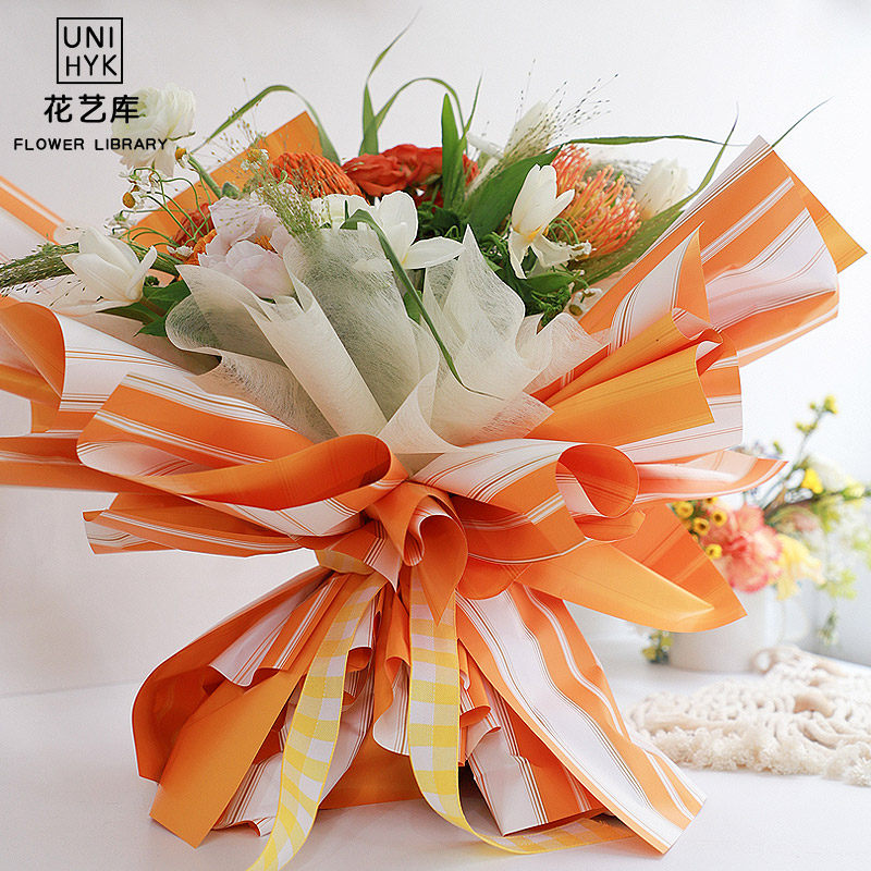 Korean-style flower packaging material new rhythm feather paper waterproof printing striped bouquet wrapping paper wrapping paper
