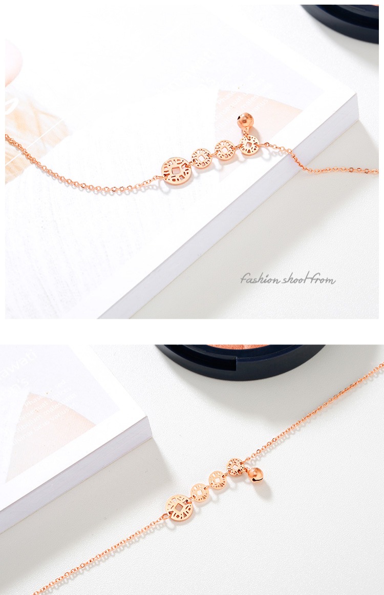 Nhật Bản và Hàn Quốc phiên bản thời trang mạ vàng hồng 18K vòng chân nữ bằng thép titan màu vàng tua rua đồng xu vòng chân trang sức quà tặng lắc chân nữ bạch kim
