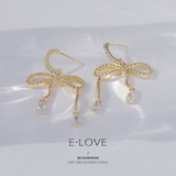 Ретро серьги с бантиком, простой и элегантный дизайн, изысканный стиль, инкрустировано бриллиантами