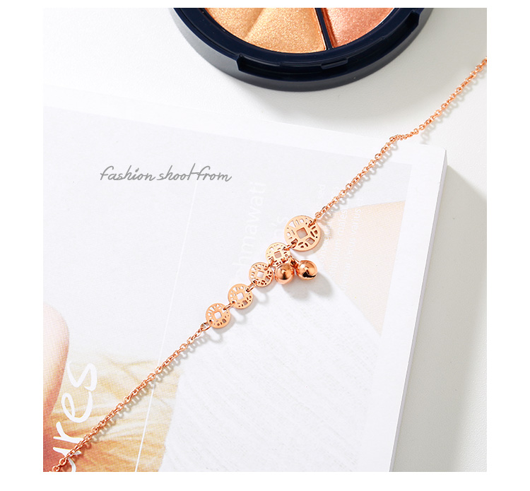 Nhật Bản và Hàn Quốc phiên bản thời trang mạ vàng hồng 18K vòng chân nữ bằng thép titan màu vàng tua rua đồng xu vòng chân trang sức quà tặng lắc chân nữ bạch kim