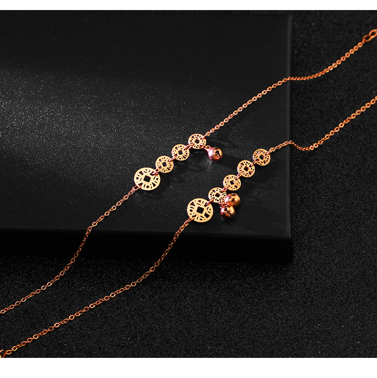 Nhật Bản và Hàn Quốc phiên bản thời trang mạ vàng hồng 18K vòng chân nữ bằng thép titan màu vàng tua rua đồng xu vòng chân trang sức quà tặng lắc chân nữ bạch kim