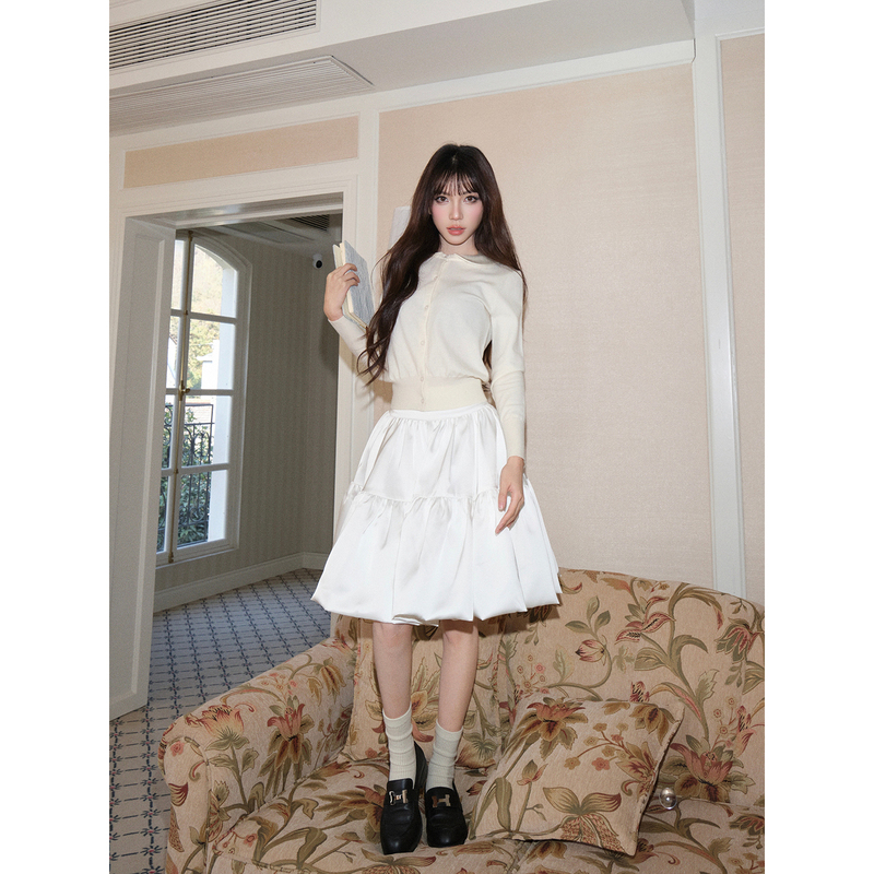 Avenement/Color-Blocked Doll Collar Wool Knit Cardigan Jacket, Stylish Top, Sweater for Women, Autumn and Winter